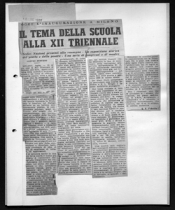 OGGI L'INAUGURAZIONE A MILANO - IL TEMA DELLA SCUOLA ALLA XII TRIENNALE - Sedici Nazioni presenti alla rassegna - La esposizione storica del piatto e della posata - Una serie di congressi e di mostre, sta in MESSAGGERO VENETO - quotidiano