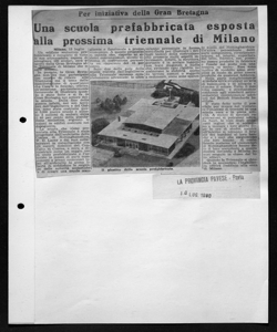 Per iniziativa della Gran Bretagna - Una scuola prefabbricata esposta alla prossima triennale di Milano, sta in LA PROVINCIA PAVESE - quotidiano