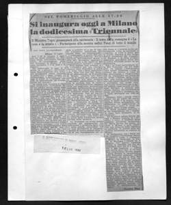 NEL POMERIGGIO ALLE 17,30 - Si inaugura oggi a Milano la dodicesima <<Triennale>> - Il Ministro Togni presenzierà alla cerimonia - Il tema della rassegna è <<La casa e la scuola>> - Partecipano alla mostra sedici Paesi di tutto il mondo, sta in IL MESSAGGERO DI ROMA - quotidiano