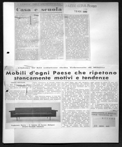 Chiusa la XII edizione della Triennale di Milano - Mobili d'ogni Paese che ripetono stancamente motivi e tendenze, sta in ARREDAMENTO E MOBILIA - Quotidiano