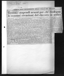 ASPETTI DELL'ARTIGIANATO NELLA VALLE DEL PELLICE tessono stupendi arazzi per chi disdegna le comuni creazioni del <<lavoro in serie>>, sta in GAZZETTA DEL POPOLO - quotidiano