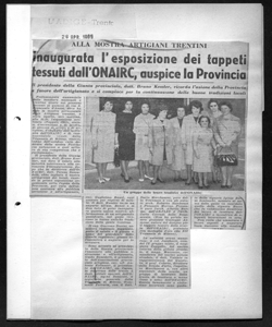 ALLA MOSTRA ARTIGIANI TRENTINI - inaugurata l'esposizione dei tappeti tessuti dall'ONAIRC, auspice la Provincia, sta in L'ADIGE - quotidiano