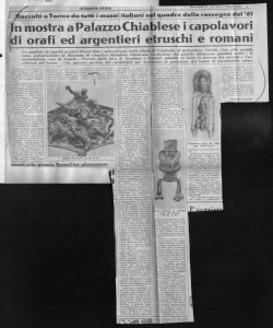 Raccolti a Torino da tutti i musei italiani nel quadro della rassegna del '61 - In mostra a Palazzo Chiablese i capolavori di orafi e argentieri etruschi e romani, sta in STAMPA SERA - quotidiano
