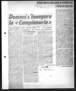 Domani s'inaugura la <<Campionaria>> - La cerimonia sarà ripresa dalla TV - Le esposizioni estere e nazionali - La mostra dei minerali, sta in L'ORA - periodico