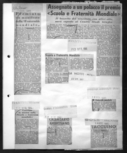 Assegnato a un polacco il premio <<Scuola e Fraternità Mondiale>> - Il bozzetto del vincitore, con altri otto, sarà esposto al Centro Studi Grafici, sta in AVANTI! - quotidiano
