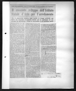 UN PROBLEMA DELL'EDILIZIA SCOLASTICA A CANTÙ - Il crescente sviluppo dell'Istituto Statale d'Arte per l'arredamento - Per il progressivo aumento degli iscritti, il Gruppo architetti canturini sta rivedendo il progetto iniziale per la costruzione di una seconda ala dell'edificio - Attesa la concessione di un contributo statale, sta in LA PROVINCIA - quotidiano