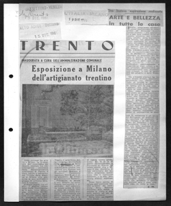 TRENTO - INAUGURATA A CURA DELL'AMMINISTRAZIONE COMUNALE - Esposizione a Milano dell'artigianato trentino, sta in ALTO ADIGE - quotidiano