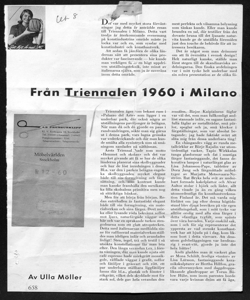 Från Triennalen 1960 i Milano, sta in MÖBELVÄRLDEN - periodico