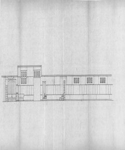 TRN_12_PA_028 bis_b - Palazzo dell'Arte. Zona ingresso. Facciata verso il parco. Allestimento