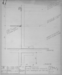 TRN_12_PA_087 bis_b - Mostra comparativa del vetro e dell'acciaio. Dettaglio sostegno per vetrine