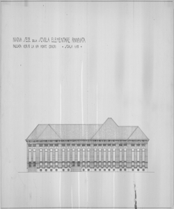 TRN_12_PA_095 c - La casa e la scuola. Mostra della scuola. Scuola La Rinnnovata alla Ghisolfa. Scuola elementare. Facciata verso via Monte Ceneri