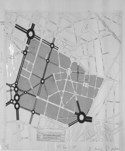 TRN_12_PA_100 - La casa e la scuola. Settore periferico. Proposta di trasformazione della zona Farini di Milano. Diagramma del traffico nell'ora di punta massima