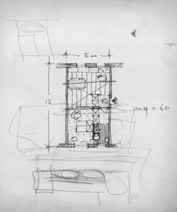 TRN_12_PA_106 bis_h - La casa e la scuola. Centro urbano. Terzo alloggio. Progetto non realizzato di allestimento. Piano terra. Schizzi manoscritti