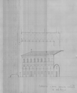 TRN_12_PA_111 f - La casa e la scuola. Centro urbano. Edifici in piazza Sant'Ambrogio. Canonica con portico bramantesco