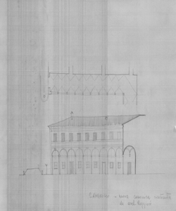 TRN_12_PA_111 f - La casa e la scuola. Centro urbano. Edifici in piazza Sant'Ambrogio. Canonica con portico bramantesco