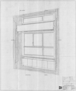 TRN_12_PA_166 d - Concorsi. Concorso nazionale per lo studio di elementi industrializzati per l'edilizia scolastica. Elemento di chiusura esterna trasparente. Soluzione A. Cassonetto