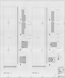 TRN_12_PA_170 m - Concorsi. Concorso nazionale per lo studio di elementi industrializzati per l'edilizia scolastica. Scuola monoaula pluriclasse. Soluzione B. Particolari costruttivi pannelli tipo