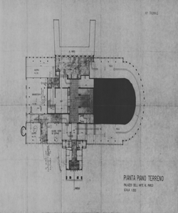 TRN_13_PA_001 b - Palazzo dell'Arte. Piano terreno. Progetto di disposizione degli spazi non definitivo