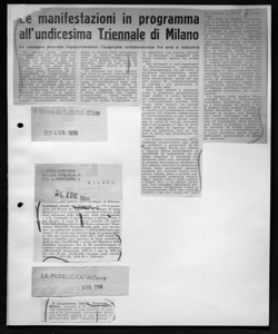 Le manifestazioni in programma all'unidcesima Triennale - Le rassegne previste rispecchieranno l'auspicata collaborazione fra arte e industria., sta in IL GIORNALE DEI COSTRUTTORI - quotidiano
