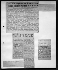 Oltre le aspettative il successo della bibliotechina del Parco - Benvenuta sarebbe ora una analoga iniziativa della <Triennale> ai Giardini pubblici., sta in CORRIERE D'INFORMAZIONE - quotidiano
