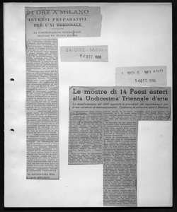 Le mostre di 14 Paesi esteri alla Undicesima Triennale d'arte - La manifestazione del 1957 supererà le precedenti per importanza e per il suo carattere di internazionalità. Trattative in corso con altre 7 Nazioni., sta in IL SOLE - quotidiano