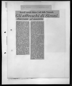 Assurdi sprechi dietro i veli della Triennale - gli affreschi di Sironi finirono al macero, sta in IL GIORNO - quotidiano