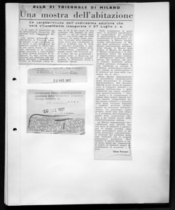ALLA XI TRIENNALE DI MILANO - Una mostra dell'abitazione - Le caratteristiche dell'undicesima edizione che sarà ufficialmente inaugurata il 27 luglio c.a., sta in IL GIORNALE DEI COSTRUTTORI - periodico