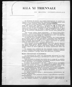 Alla XI TRIENNALE - III MOSTRA INTERNAZIONALE, sta in ITALIA MODERNA PRODUCE - periodico