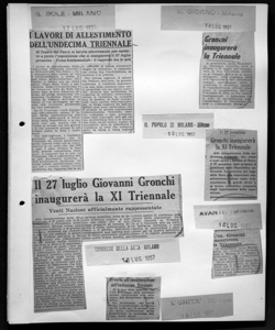 I LAVORI DI ALLESTIMENTO DELL'UNDECIMA TRIENNALE - Al Teatro del Parco si lavora alacremente per mettere a punto l'esposizione che si inaugurerà il 27 luglio prossimo - Tema fondamentale: il rapporto tra le arti, sta in IL SOLE - quotidiano