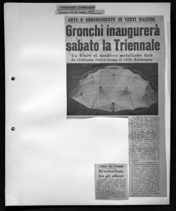 ARTE E ARREDAMENTO DI VENTI NAZIONI - Gronchi inaugurerà sabato la Triennale - Un filare di bandiere metalliche farà da richiamo visivo lungo il viale Alemagna, sta in CORRIERE LOMBARDO. - quotidiano