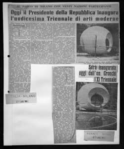 AL PARCO DI MILANO CON VENTI NAZIONI PARTECIPANTI - Oggi il Presidente della Repubblica inaugura l'undicesima Triennale di arti moderne, sta in L'ITALIA - quotidiano