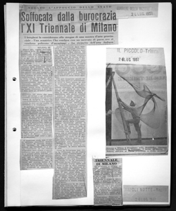 NEGATO L'APPOGGIO DELLO STATO - Soffocata dalla burocrazia l'XI Triennale di Milano - I borghesi la considerano alla stregua di una mostra d'arte provinciale - Una senatrice l'ha confusa con un mercato di paese ove si vendono poltrone d'occasione - La rivincita dell'arte italiana, sta in CORRIERE DELLA NAZIONE - quotidiano