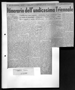 SI INAUGURA OGGI A MILANO L'IMPORTANTE RASSEGNA INTERNAZIONALE - Itinerario dell'undicesima Triennale - Ventidue sono i paesi espositori - Architettura d'oggi e produzione d'arte - La mostra di museologia - Artigianato e 