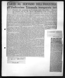 Il Capo dello Stato ha inaugurato l'XI Triennale - L'XI Triennale di Milano, esposizione internazionale delle arte decorative e industriali, sta in L'UNITA' - Quotidiano