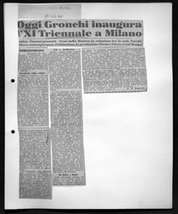 Oggi Gronchi inaugura l'XI Triennale a Milano - Ventun Nazioni presenti - Temi della Mostra: la relazione fra le arti, l'architettura contemporanea, l'abitazione, la produzione d'arte e l'Industrial Design, sta in L'AVVENIRE D'ITALIA - quotidiano