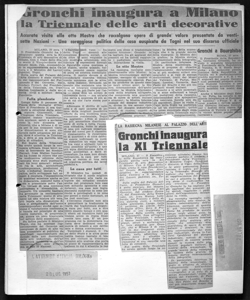 Gronchi inaugura a Milano la Triennale delle arti decorative - Accurata visita alle otto Mostre che raccolgono opere di grande valore presentate da ventisette Nazioni - Una coraggiosa politica della casa auspicata da Togni nel suo discorso ufficiale, sta in L'AVVENIRE D'ITALIA - Quotidiano