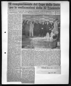 Il compiacimento del Capo dello Stato per le realizzazione della XI Triennale - Nel discorso inaugurale Ivan Matteo Lombardo esalta il contributo dei 27 Paesi rappresentati - Attenta visita alle varie sezioni nell'interno del Palazzo e nel Parco, sta in CORRIERE DELLA SERA - Quotidiano