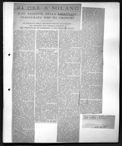 24 ORE A MILANO - L'11 EDIZIONE DELLA TRIENNALE INAUGURATA IERI DA GRONCHI - LE FINALITA' DELLE MANIFESTAZIONE ILLUSTRATE NEI DISCORSI DEL SINDACO FERRARI, DEL PRESIDENTE ON. LOMBARDO E DEL MINISTRO TOGNI, sta in 24 ORE - Quotidiano