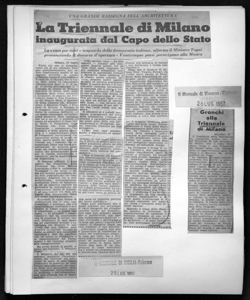 UNA GRANDE RASSEGNA DELL'ARCHITETTURA - La Triennale di Milano inaugurata dal Capo dello Stato - La <<casa per tutti>> traguardo della democrazia italiana, afferma il Ministro Togni pronunziando il discorso d'apertura -  Venticinque paesi partecipano alla Mostra, sta in IL GIORNALE DI SICILIA - Quotidiano