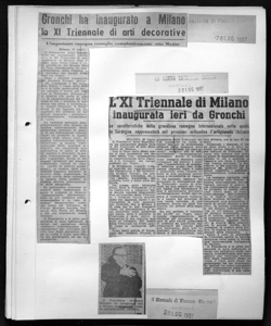 L'XI Triennale di Milano inaugurata da Gronchi -  Le caratteristiche della grandiosa rassegna internazionale nella quale la Sardegna rappresenterà nel prossimo settembre l'artigianato italiano, sta in LA NUOVA SARDEGNA - Quotidiano