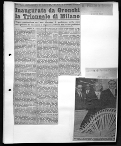 SFORZO CONGIUNTO DI ARTISTI, TECNICI E PRODUTTORI - Inaugurata da Gronchi la Triennale di Milano - Togni puntualizza nel suo discorso il problema della casa nel quadro di una sana e organica politica dei lavori pubblici, sta in IL PICCOLO - Quotidiano