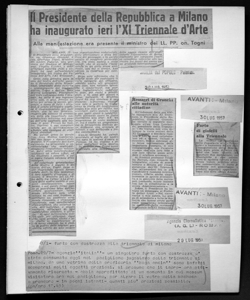 Il Presidente della Repubblica a Milano ha inaugurato ieri l'XI Triennale d'Arte - Alla manifestazione era presente il ministro dei LL.PP. ON. Togni, sta in SICILIA del POPOLO - Quotidiano