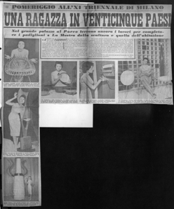 POMERIGGIO ALL'XI TRIENNALE DI MILANO - UNA RAGAZZA IN VENTICINQUE PAESI - Nel grande palazzo al Parco fervono ancora i lavori per completare i padiglioni - la Mostra della scultura e quella dell'abitazione, sta in CORRIERE LOMBARDO - quotidiano