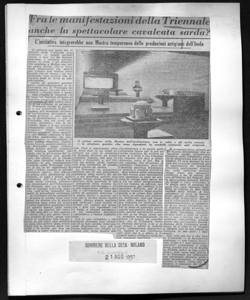 Fra le manifestazioni della Triennale anche la spettacolare cavalcata sarda? - L'iniziativa integrerebbe una Mostra temporanea delle produzioni artigiane dell'Isola, sta in CORRIERE DELLA SERA - quotidiano