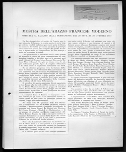 MOSTRA DELL'ARAZZO FRANCESE MODERNO - OSPITATA AL PALAZZO DELLA PERMANENTE DAL 20 SETT. AL 20 OTTOBRE 1957, sta in LA PERMANENTE - periodico