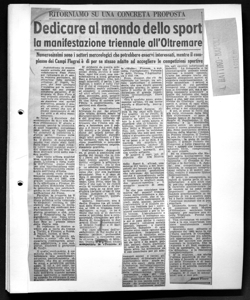 RITORNIAMO SU UNA CONCRETA PROPOSTA - Dedicare al mondo dello sport la manifestazione triennale all'Oltremare, sta in IL MATTINO - quotidiano