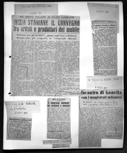 NEL NUOVO PALAZZO DI PIAZZA GARIBALDI - INIZIA STAMANE IL CONVEGNO fra artisti e produttori del mobile - Relatori, per gli architetti, Ettore SottSass e Roberto Mango; per gli artigiani, lo industriale Marelli, sta in CORRIERE DELLA PROVINCIA - quotidiano