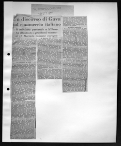 Un discorso di Gava sul commercio italiano - Il ministro parlando a Milano ha illustrato i problemi connessi al mercato comune europeo, sta in IL POPOLO - quotidiano