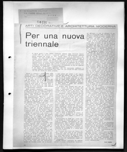 ARTI DECORATIVE E ARCHITETTURA MODERNA - Per una nuova Triennale, sta in IL DIBATTITO POLITICO - periodico