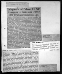 Un'appendice al Palazzo dell'Arte è necessaria per l'undicesima Triennale - Ospiterà la mostra internazionale dell'abitazione ove per la prima volta i Paesi esteri presenteranno alloggi arredati, sta in CORRIERE DELLA SERA - quotidiano